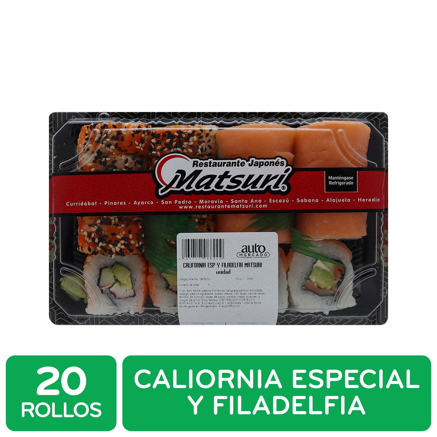 Sushi Combinacion California Especial Filadela 20 Piezas Matsuri Unidad