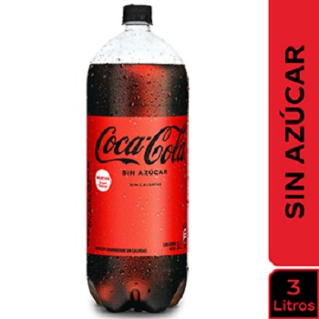 Bebida Gaseosa Sin Azúcar Cola Coca Cola Envase 3000 Ml